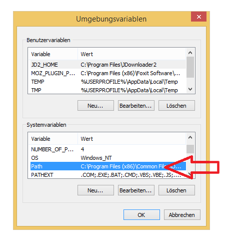 Windows 8 Umgebungsvariablen